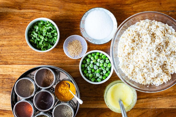 Khichri Ingredients assembled together