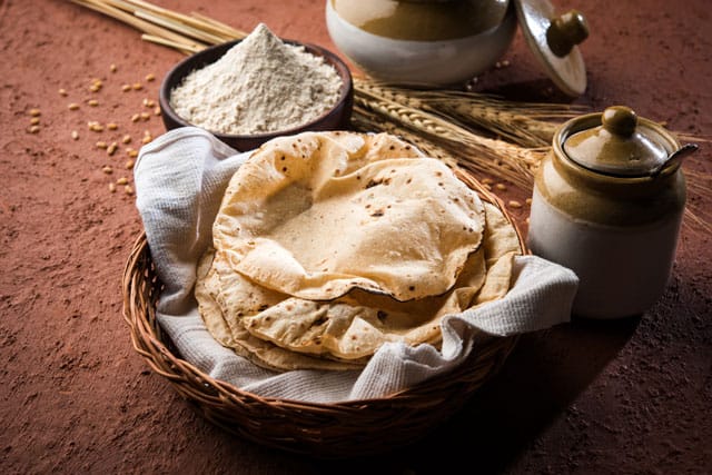 Indian Bread in a wicker basket 