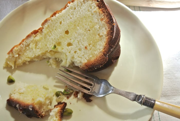 Cream Cheese Pound Cake with Lime-Pistachio Glaze