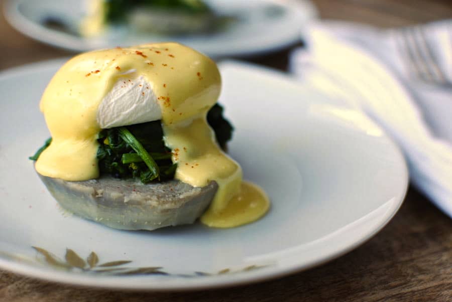 Indian Eggs Sardou (Poached Eggs with Spinach and Spiced Hollandaise)