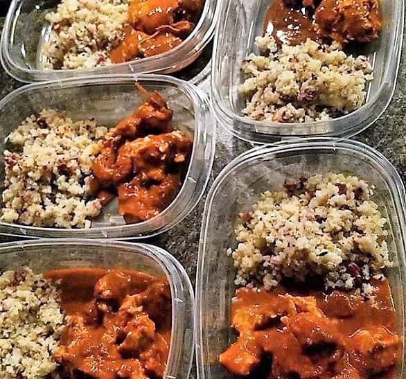 meal prep with chicken tikka masala and quinoa