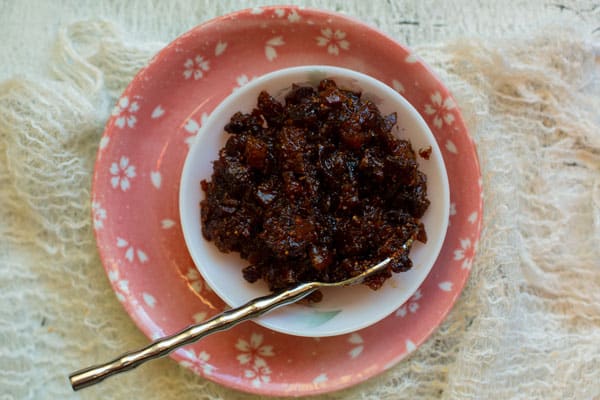 Fig Chutney in a bowl with spoon
