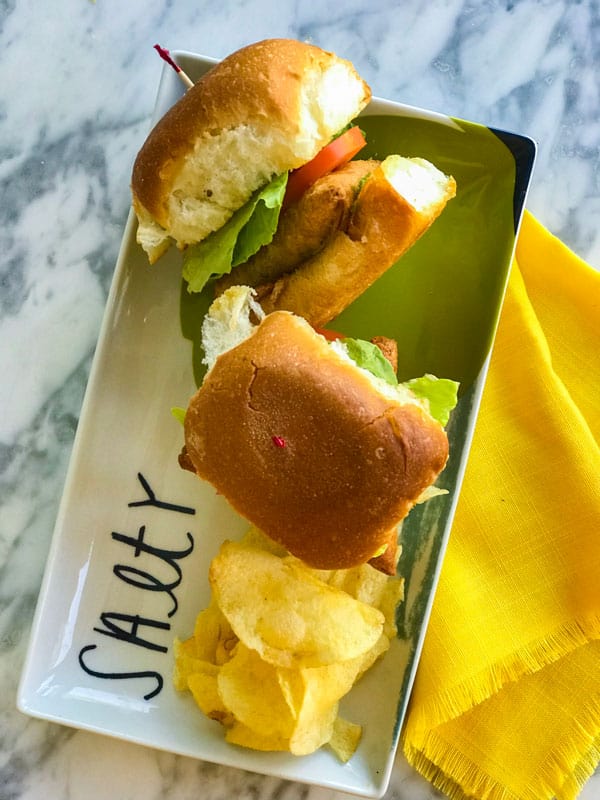 Samosa Sliders served on a plate with potato chips