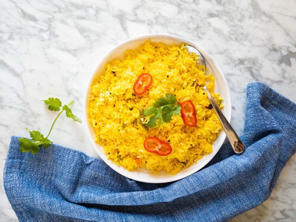 Lemon Rice in a white bowl