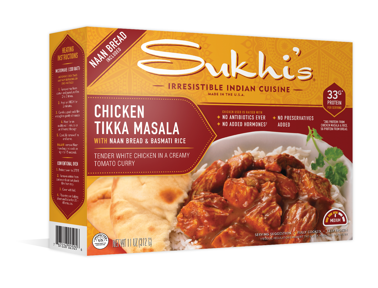 Sukhi's Chicken Tikka Masala Frozen Entree 11oz with basmati rice and naan