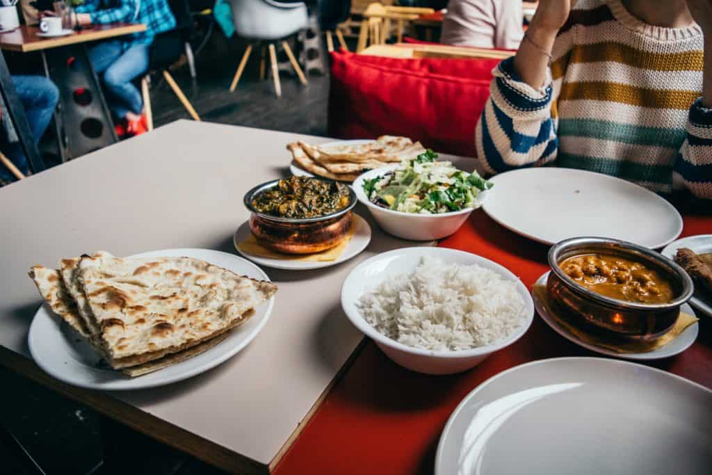 Table laid with Indian food