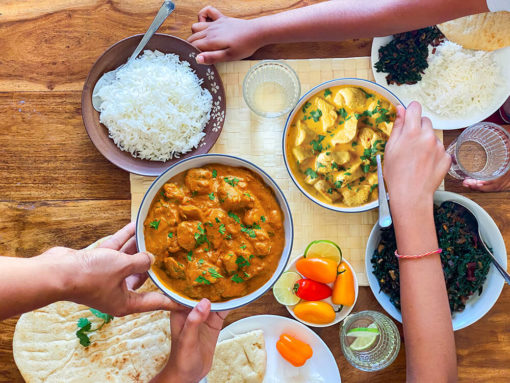 Family eating an Indian dinner