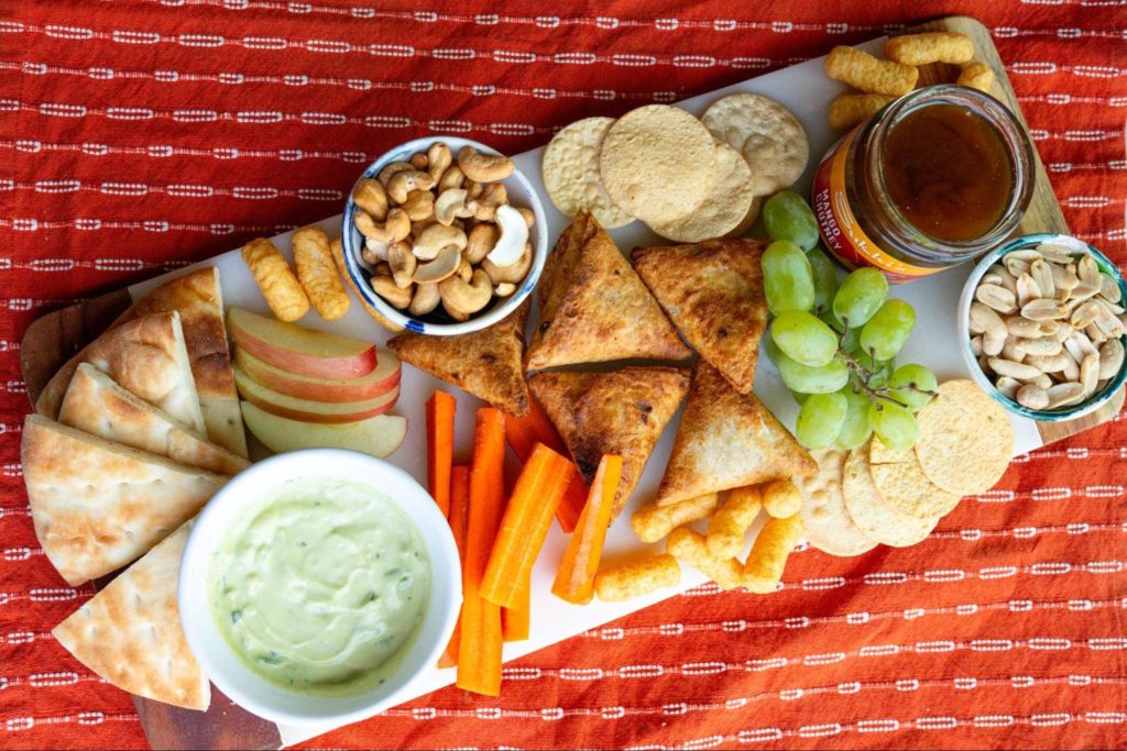 Diwali Snack Board with Samosas and Chutney