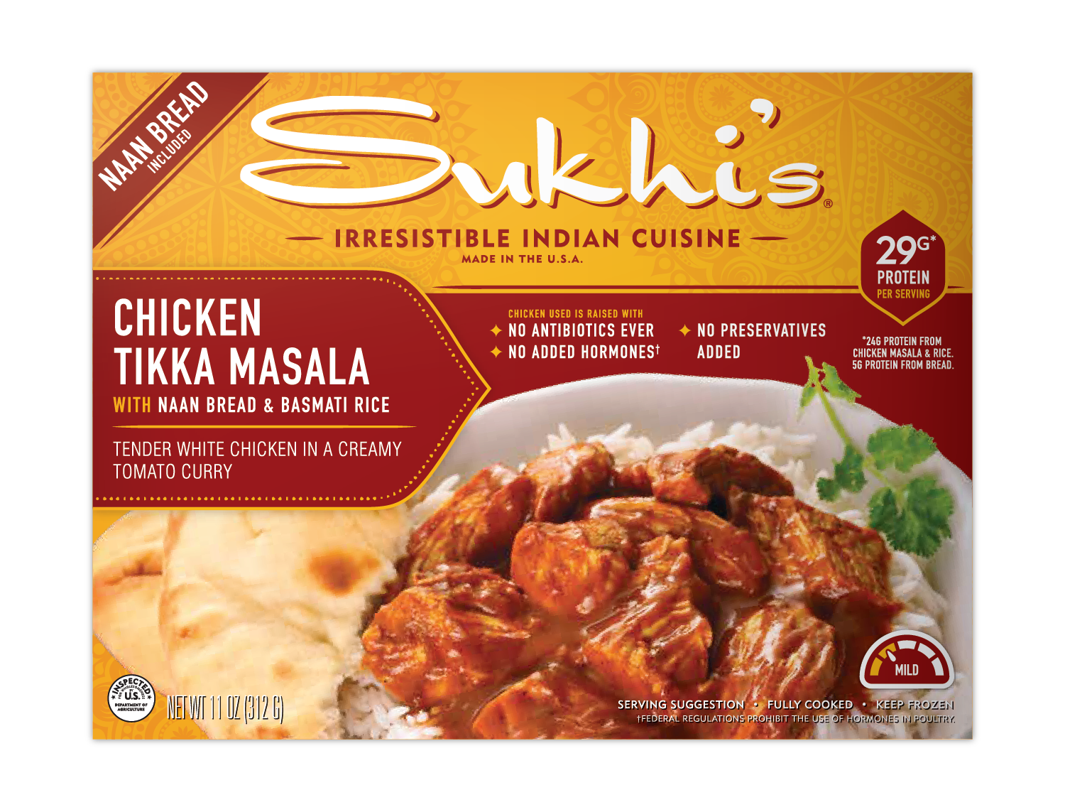 Sukhi's Indian Chicken Tikka Masala Frozen Meal with Naan & Basmati Rice